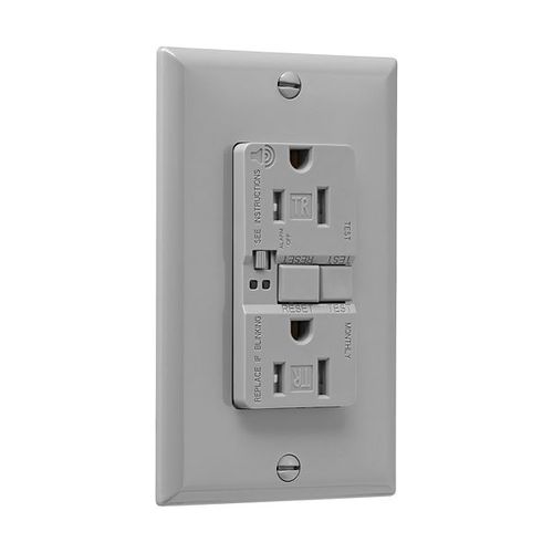 Main product image of Gfci Receptacle, Audible Alarm, Self-Test, #14 -10 Awg 15A 125V, Gray, 2-Pole 3-Wire, TRSGFA15GY