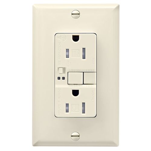 Main product image of Gfci Receptacle, Audible Alarm, Self-Test, #14 -10 Awg 15A 125V, Light Almond, 2-Pole 3-Wire, TRSGFA15LA