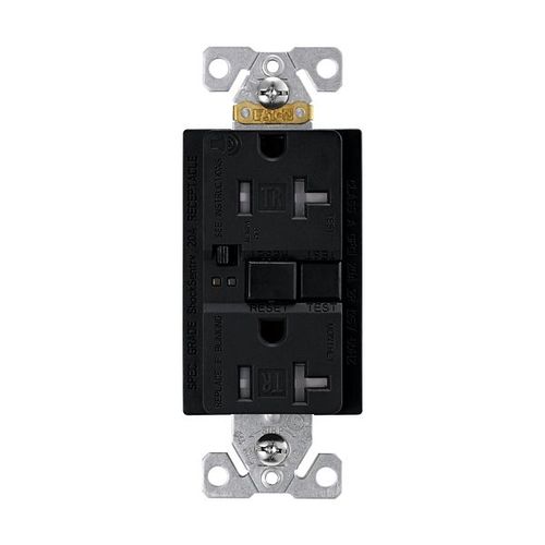 Main product image of Gfci Receptacle, Audible Alarm, Self-Test, #14 -10 Awg 20A 125V, Black, 2-Pole 3-Wire, TRSGFA20BK