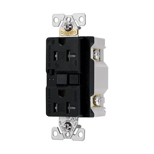 Main product image of Gfci Receptacle, Audible Alarm, Self-Test, #14 -10 Awg 20A 125V, Black, 2-Pole 3-Wire, TRSGFA20BK