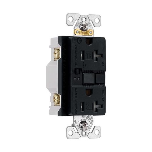 Main product image of Gfci Receptacle, Audible Alarm, Self-Test, #14 -10 Awg 20A 125V, Black, 2-Pole 3-Wire, TRSGFA20BK