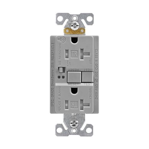 Main product image of Gfci Receptacle, Audible Alarm, Self-Test, #14 -10 Awg 20A 125V, Gray, 2-Pole 3-Wire, TRSGFA20GY