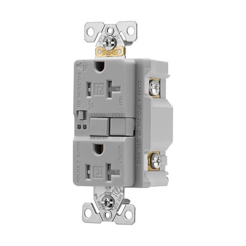 Main product image of Gfci Receptacle, Audible Alarm, Self-Test, #14 -10 Awg 20A 125V, Gray, 2-Pole 3-Wire, TRSGFA20GY