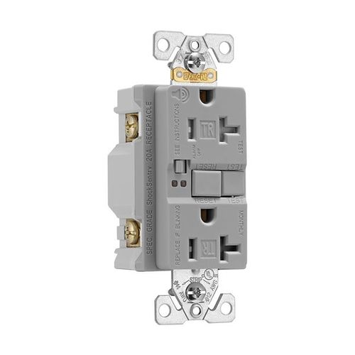 Main product image of Gfci Receptacle, Audible Alarm, Self-Test, #14 -10 Awg 20A 125V, Gray, 2-Pole 3-Wire, TRSGFA20GY