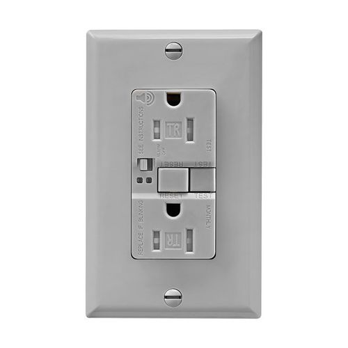 Main product image of Gfci Receptacle, Audible Alarm, Self-Test, #14 -10 Awg 20A 125V, Gray, 2-Pole 3-Wire, TRSGFA20GY