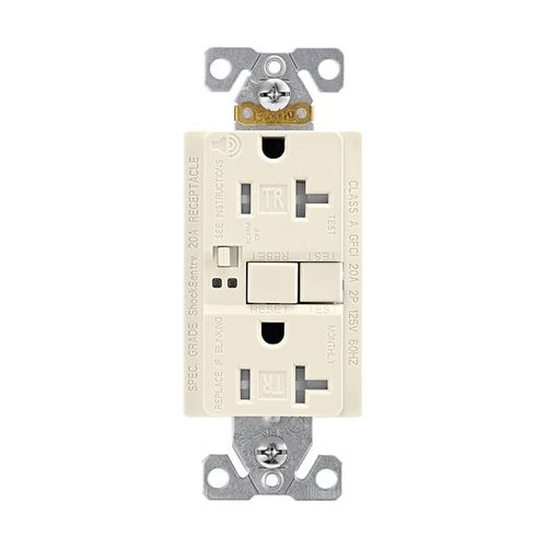 Main product image of Gfci Receptacle, Audible Alarm, Self-Test, #14 -10 Awg 20A 125V, Light Almond, 2-Pole 3-Wire, TRSGFA20LA