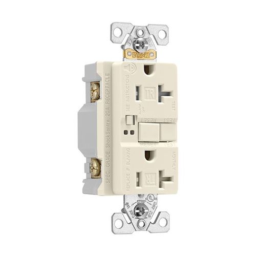 Main product image of Gfci Receptacle, Audible Alarm, Self-Test, #14 -10 Awg 20A 125V, Light Almond, 2-Pole 3-Wire, TRSGFA20LA