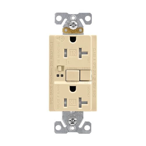 Main product image of Gfci Receptacle, Audible Alarm, Self-Test, #14 -10 Awg 20A 125V, Ivory, 2-Pole 3-Wire, TRSGFA20V