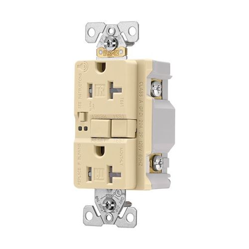 Main product image of Gfci Receptacle, Audible Alarm, Self-Test, #14 -10 Awg 20A 125V, Ivory, 2-Pole 3-Wire, TRSGFA20V