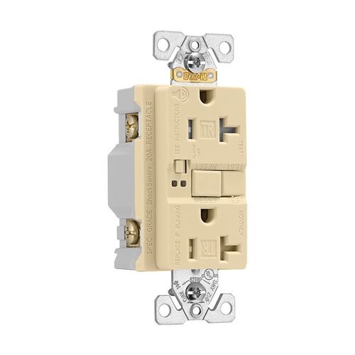Main product image of Gfci Receptacle, Audible Alarm, Self-Test, #14 -10 Awg 20A 125V, Ivory, 2-Pole 3-Wire, TRSGFA20V