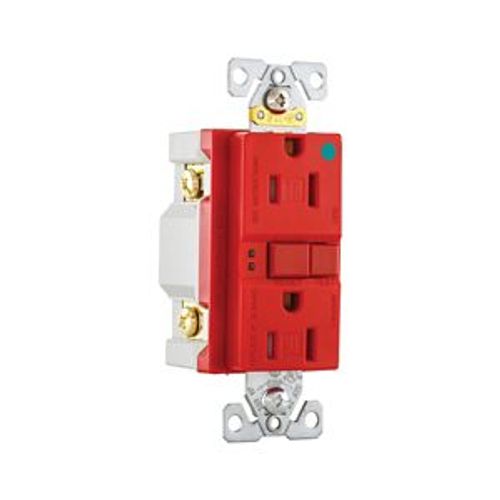 Main product image of Hospital Grade Gfci Receptacle, Self-Test, #14 -10 Awg 15A 125V, Red, 2-Pole 3-Wire, TRSGFH15FRD