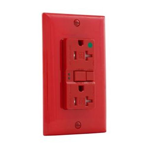 Main product image of Hospital Grade Gfci Receptacle, Self-Test, #14 -10 Awg 20A 125V, Red, 2-Pole 3-Wire, TRSGFH20FRD