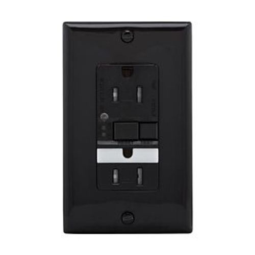 Main product image of Gfci Receptacle, Nightlight, Self-Test, #14 -10 Awg 15A 125V, Black, Night Light, 2-Pole 3-Wire, TRSGFNL15BK