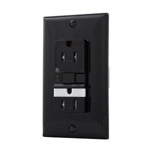 Main product image of Gfci Receptacle, Nightlight, Self-Test, #14 -10 Awg 15A 125V, Black, Night Light, 2-Pole 3-Wire, TRSGFNL15BK