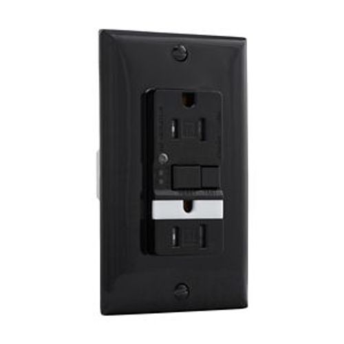 Main product image of Gfci Receptacle, Nightlight, Self-Test, #14 -10 Awg 15A 125V, Black, Night Light, 2-Pole 3-Wire, TRSGFNL15BK
