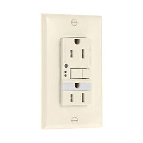 Main product image of Gfci Receptacle, Nightlight, Self-Test, #14 -10 Awg 15A 125V, Light Almond, Night Light, 2-Pole, TRSGFNL15LA