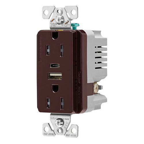Main product image of Combo Usb Type A & C Charger, 15A 5-15 R Receptacle, Brown, Usb, Flush, 2-Pole, 3-Wire, 125 V, TRUSBAC15B-BOX