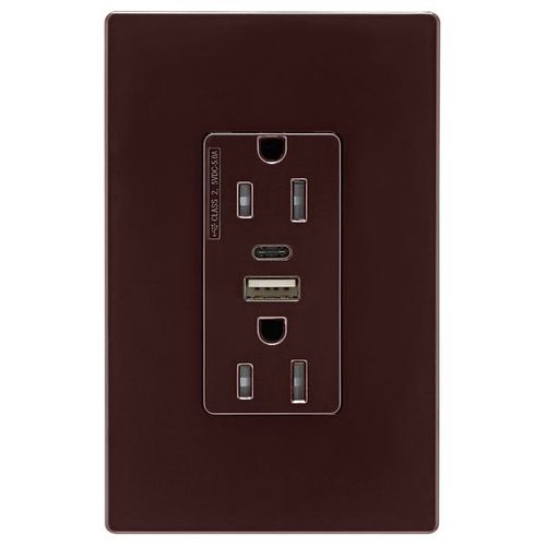 Main product image of Combo Usb Type A & C Charger, 15A 5-15 R Receptacle, Brown, Usb, Flush, 2-Pole, 3-Wire, 125 V, TRUSBAC15B-BOX