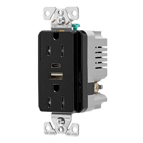 Main product image of Combination Usb Type A & C Charger, 15A 5-15R Receptacle, Black, Usb, Brass, Flush, 2-Pole, TRUSBAC15BK-BOX