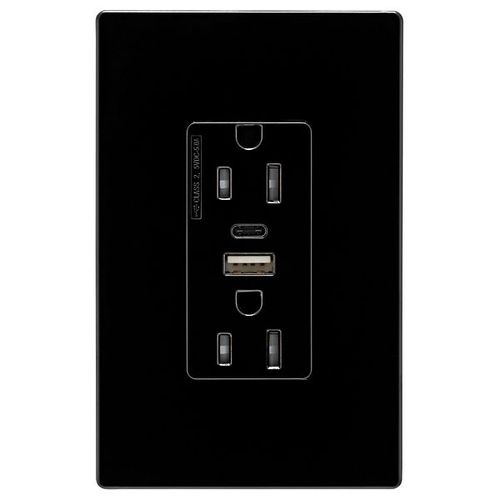 Main product image of Combination Usb Type A & C Charger, 15A 5-15R Receptacle, Black, Usb, Brass, Flush, 2-Pole, TRUSBAC15BK-BOX