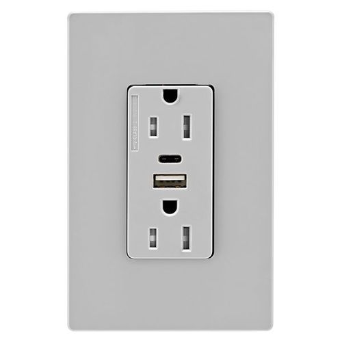 Main product image of Combo Usb Type A & C Charger, 15A 5-15 R Receptacle, Grey, Usb, Flush, 2-Pole, 3-Wire, 125 V, TRUSBAC15GY-BOX