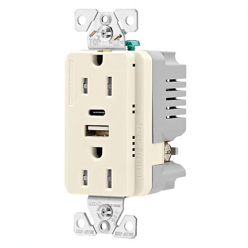 Main product image of Combo Usb Type A & Type C Charger, 15A 5-15 R Receptacle, Light Almond, Usb, 2-Pole 3-Wire, 125V, TRUSBAC15LA-BOX
