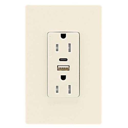 Main product image of Combo Usb Type A & Type C Charger, 15A 5-15 R Receptacle, Light Almond, Usb, 2-Pole 3-Wire, 125V, TRUSBAC15LA-BOX