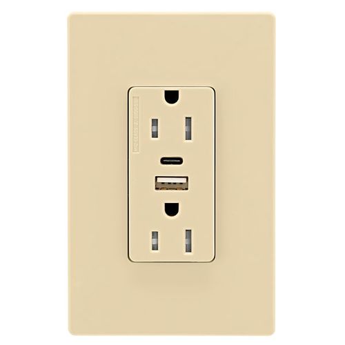 Main product image of Combo Usb Type A & Type C Charger, 15A 5-15R Receptacle, Ivory, Usb, Flush, 2-Pole, 3-Wire, 125V, TRUSBAC15V-BOX