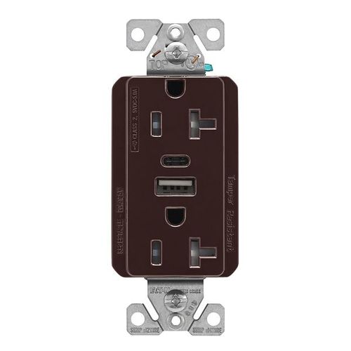 Main product image of Combo Usb Type A & C Charger, 20A 5-20R Receptacle, Brown, Usb, Brass, Flush, 2-Pole, 3-Wire, TRUSBAC20B-BOX