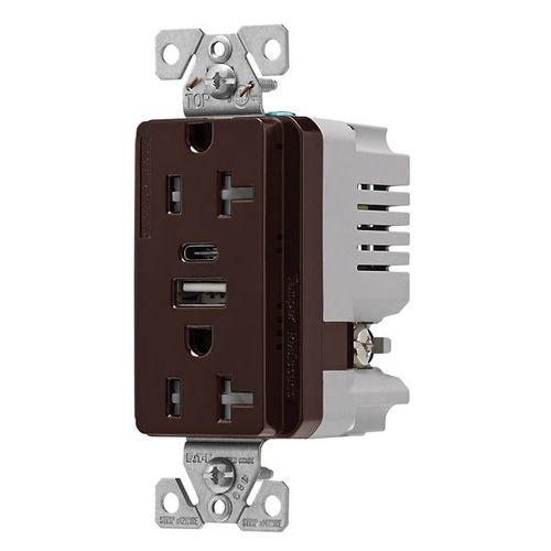 Main product image of Combo Usb Type A & C Charger, 20A 5-20R Receptacle, Brown, Usb, Brass, Flush, 2-Pole, 3-Wire, TRUSBAC20B-BOX