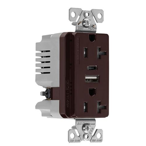 Main product image of Combo Usb Type A & C Charger, 20A 5-20R Receptacle, Brown, Usb, Brass, Flush, 2-Pole, 3-Wire, TRUSBAC20B-BOX