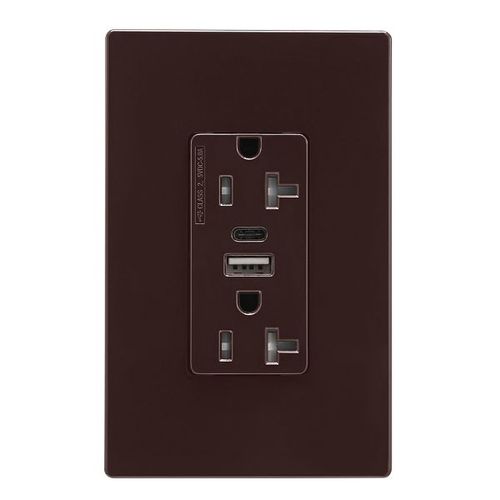 Main product image of Combo Usb Type A & C Charger, 20A 5-20R Receptacle, Brown, Usb, Brass, Flush, 2-Pole, 3-Wire, TRUSBAC20B-BOX