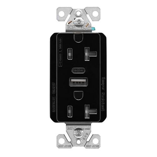 Main product image of Combo Usb Type A & C Charger, 20A 5-20R Receptacle, Black, Usb, Flush, 2 Pole, 3 Wire, 125 V, TRUSBAC20BK-BOX