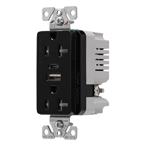Main product image of Combo Usb Type A & C Charger, 20A 5-20R Receptacle, Black, Usb, Flush, 2 Pole, 3 Wire, 125 V, TRUSBAC20BK-BOX