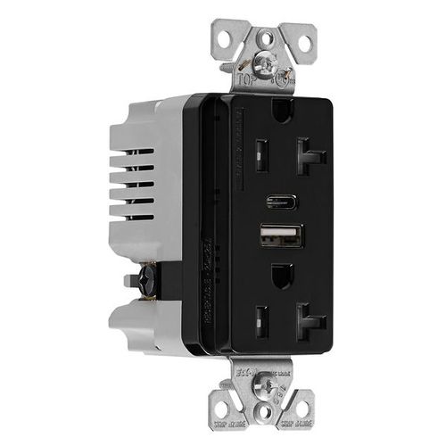 Main product image of Combo Usb Type A & C Charger, 20A 5-20R Receptacle, Black, Usb, Flush, 2 Pole, 3 Wire, 125 V, TRUSBAC20BK-BOX