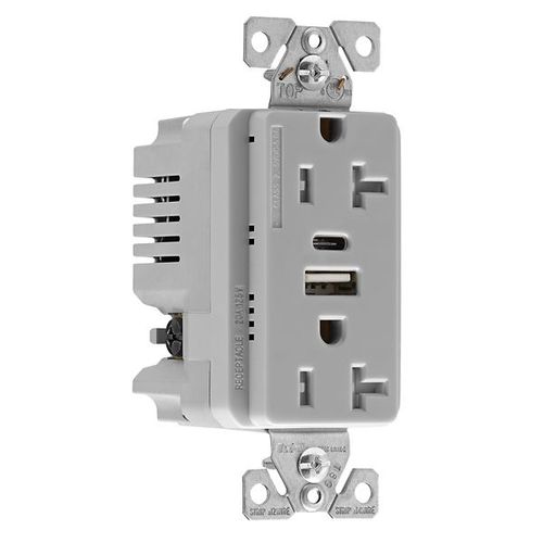 Main product image of Combo Usb Type A & C Charger, 20A 5-20 R Receptacle, Grey, Flush, 2-Pole, 3-Wire, 125V, TRUSBAC20GY-BOX