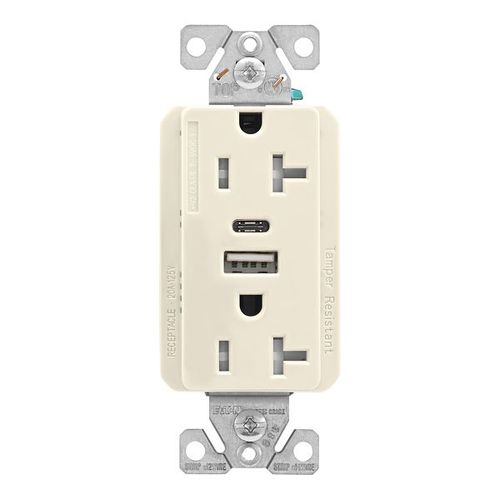 Main product image of Combo Usb Type A & C Charger, 20A 5-20R Receptacle, Light Almond, Usb, Flush, 2 Pole, 3-Wire, TRUSBAC20LA-BOX
