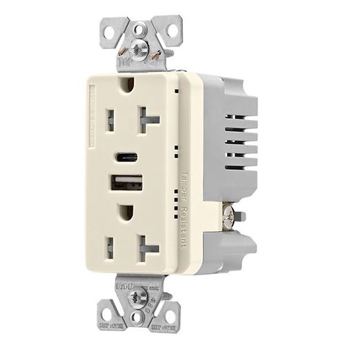 Main product image of Combo Usb Type A & C Charger, 20A 5-20R Receptacle, Light Almond, Usb, Flush, 2 Pole, 3-Wire, TRUSBAC20LA-BOX