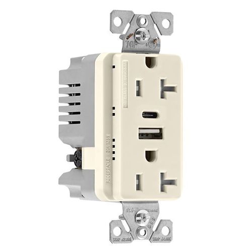Main product image of Combo Usb Type A & C Charger, 20A 5-20R Receptacle, Light Almond, Usb, Flush, 2 Pole, 3-Wire, TRUSBAC20LA-BOX