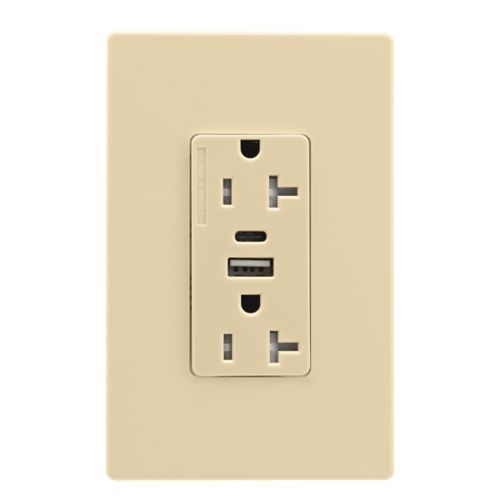 Main product image of Combo-Usb Type A & C Charger, 20A 5-20R Duplex Receptacle, Ivory, Usb, Flush, 2-Pole, 3-Wire, TRUSBAC20V-BX-L