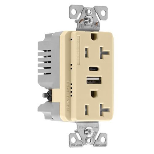 Main product image of Combo-Usb Type A & C Charger, 20A 5-20R Duplex Receptacle, Ivory, Usb, Flush, 2-Pole, 3-Wire, TRUSBAC20V-BX-L