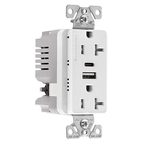 Main product image of Combo Usb Type Aandc Charger, 20A 5-20R Receptacle, White, Usb, Flush, 2-Pole, 3-Wire, 125V, TRUSBAC20W-BOX