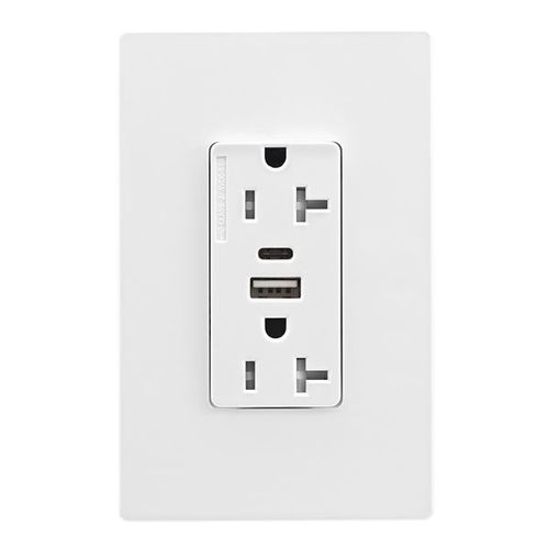 Main product image of Combo Usb Type Aandc Charger, 20A 5-20R Receptacle, White, Usb, Flush, 2-Pole, 3-Wire, 125V, TRUSBAC20W-BOX