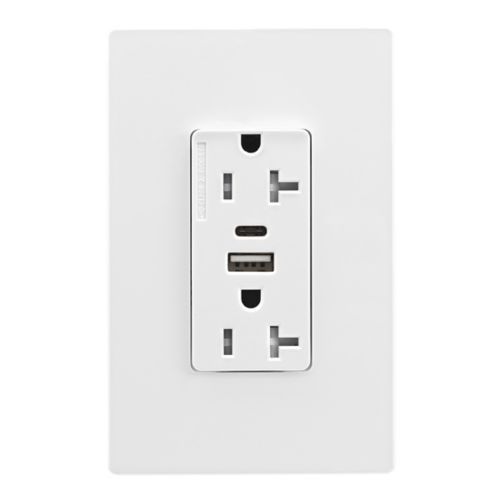Main product image of Combo Usb Type Aandc Charger, 20A 5-20R Receptacle, White, Usb, Flush, 2-Pole, 3-Wire, 125V, TRUSBAC20W-BX-L