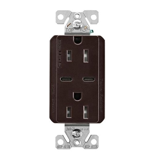 Main product image of Combination Usb Type-C Charger, 15A 5-15R Receptacle, 5A, 125 Vac, Brown, Box, TRUSBC15B-BOX