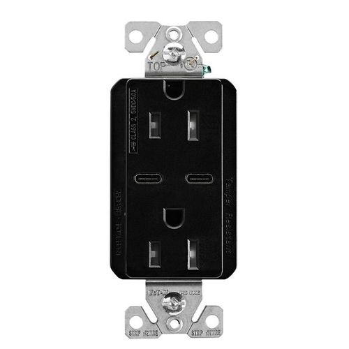 Main product image of Combination Usb Type-C Charger, 15A 5-15R Receptacle, 5A, 125 Vac, Black, Box, TRUSBC15BK-BOX