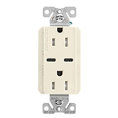 Main product image of Combination Usb Type-C Charger, 15A 5-15R Receptacle, 5A, 125 Vac, Light Almond, Box, TRUSBC15LA-BOX