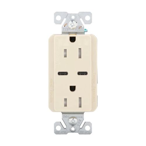 Main product image of Combination Usb Type-C Charger, 15A 5-15R Receptacle, 5A, 125 Vac, Ivory, Box, TRUSBC15V-BOX
