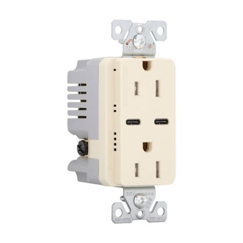 Main product image of Combination Usb Type-C Charger, 15A 5-15R Receptacle, 5A, 125 Vac, Ivory, Box, TRUSBC15V-BOX
