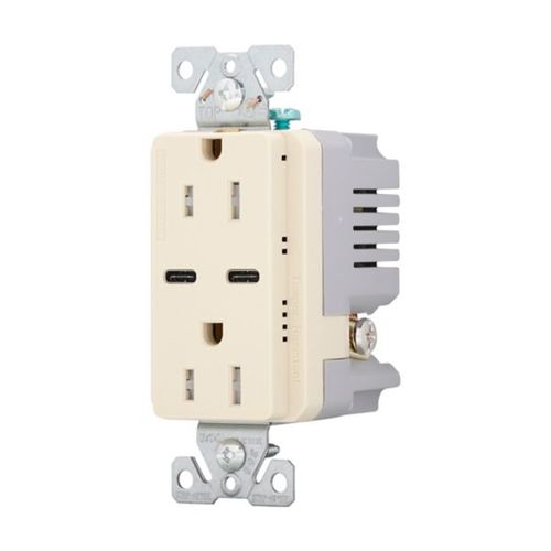 Main product image of Combination Usb Type-C Charger, 15A 5-15R Receptacle, 5A, 125 Vac, Ivory, Box, TRUSBC15V-BOX